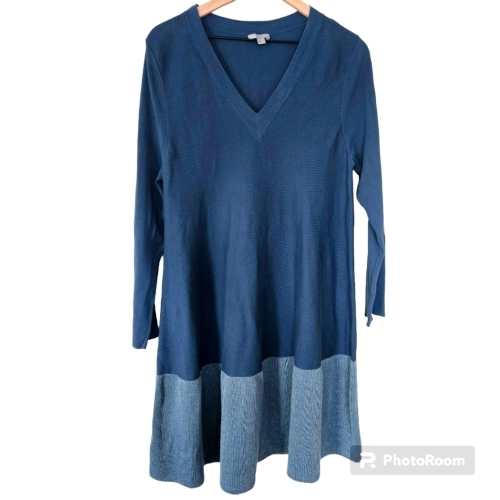 COS blue A line long sleeve vneck sweater dress size M